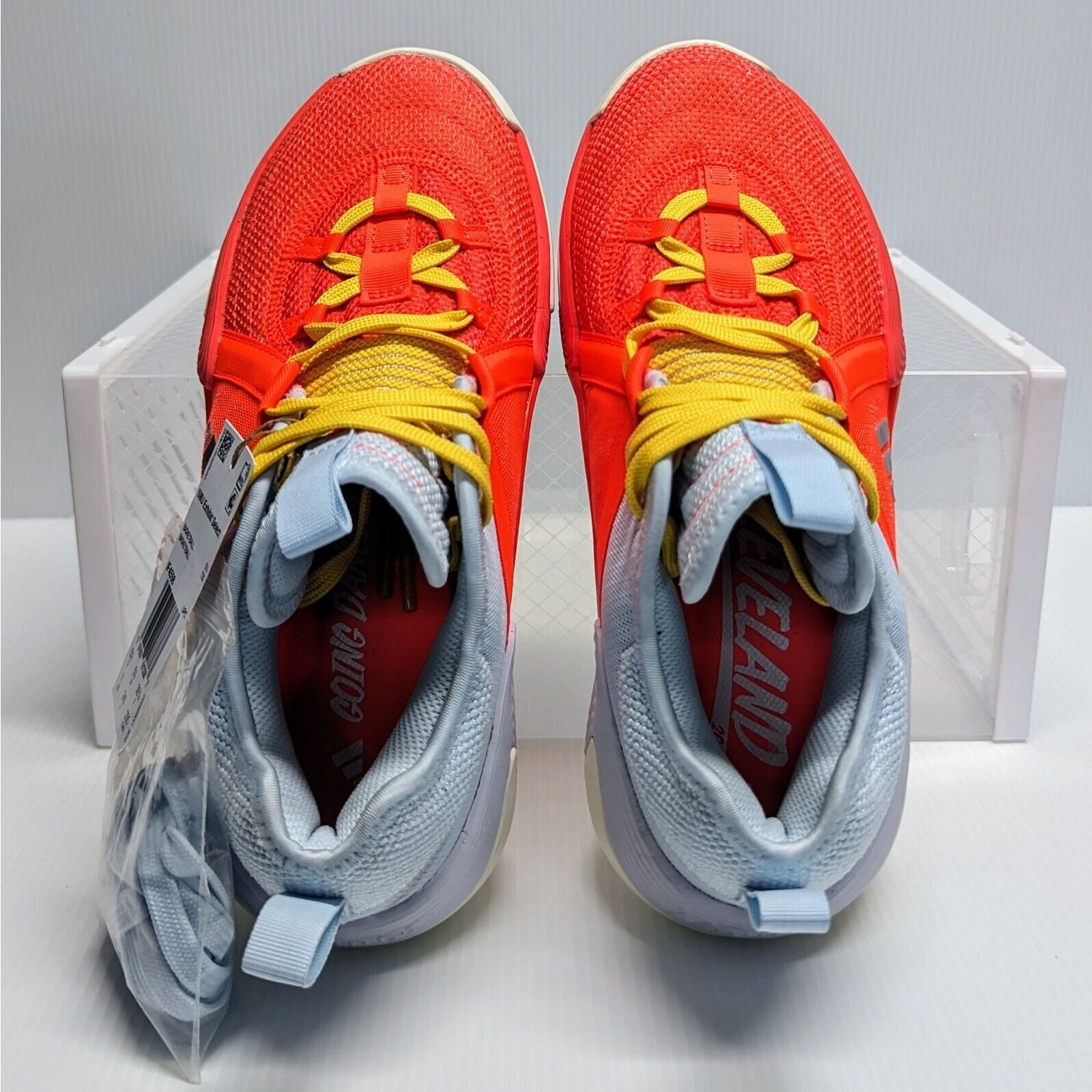 Size 7 W – adidas Exhibit Select Mid Solar Red Silver Metallic Basketball Shoes