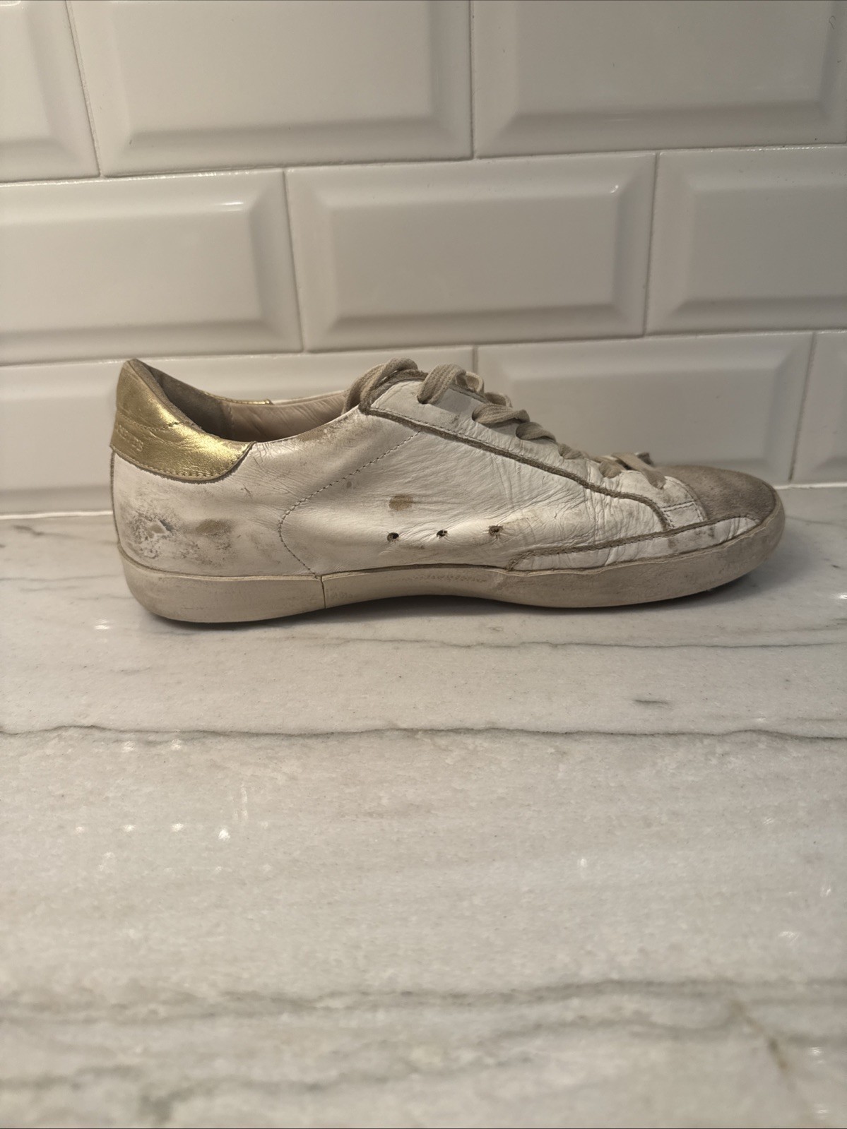 Golden Goose Super Star Sz 38 White Pink Gold Leather Low Top GGDB Lace Up