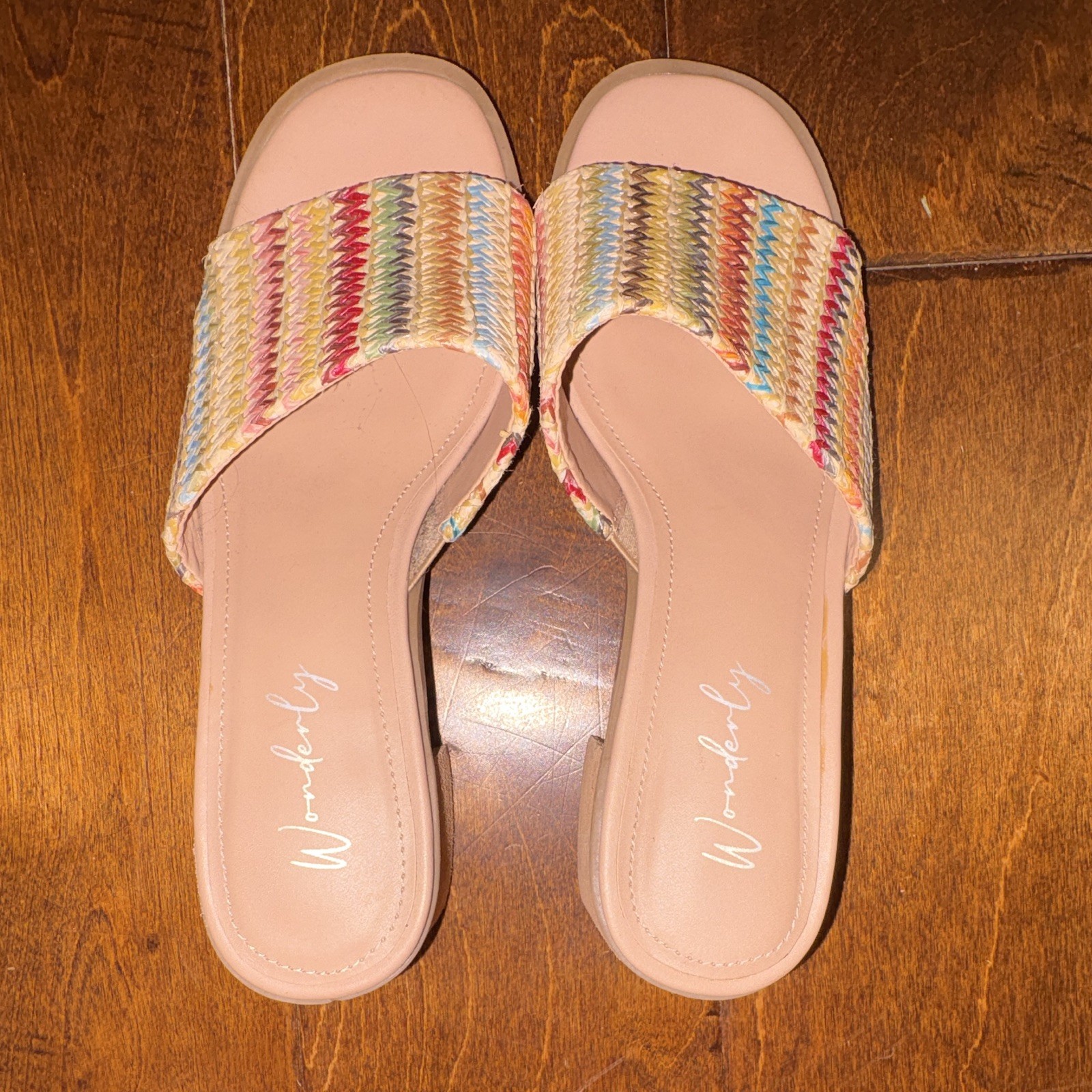 Wonderly Women’s Multicolor Striped Woven Cork Slide Sandals Slip On Casual