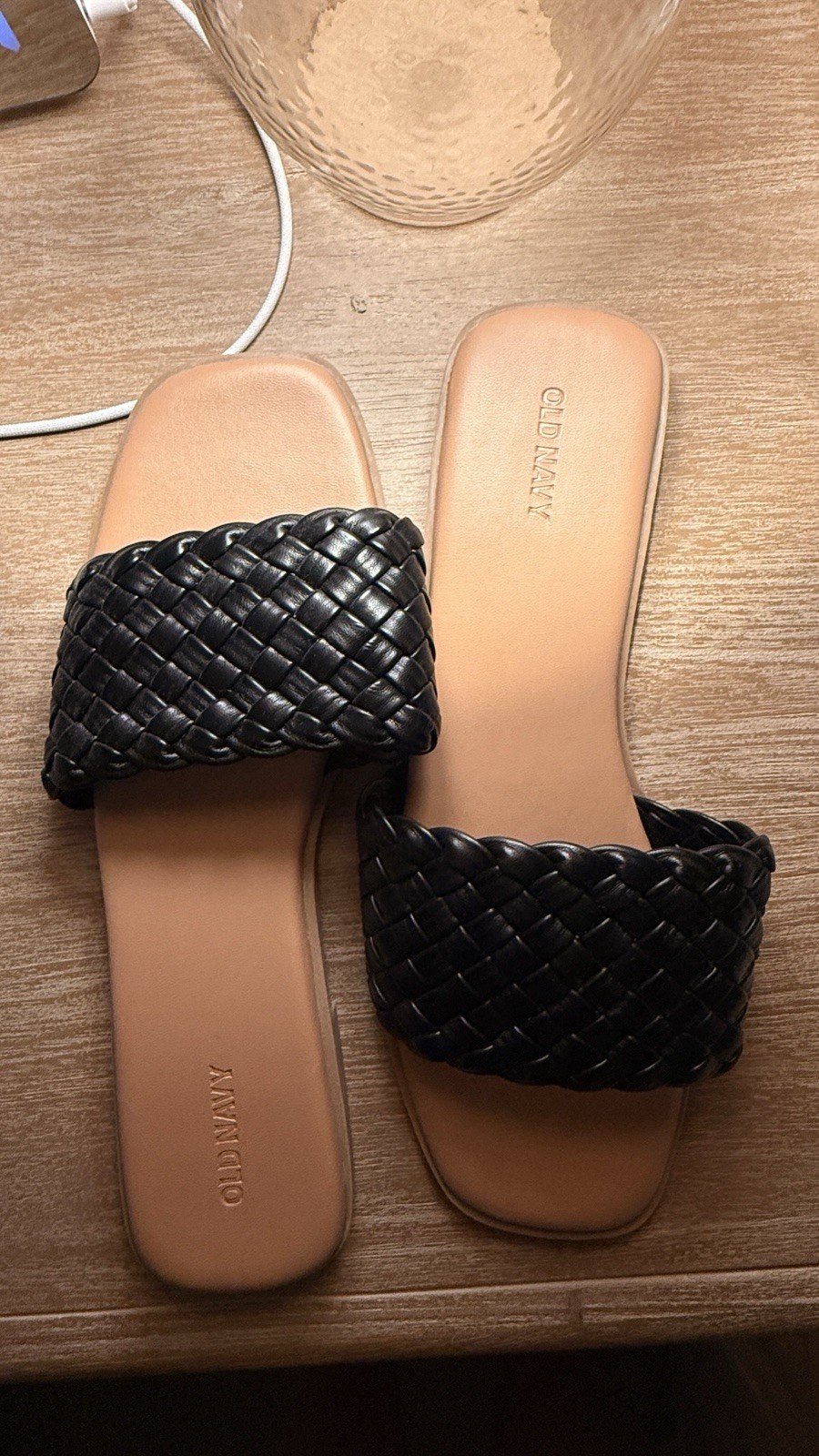 Old Navy Women’s Slide Sandals Black Woven Braided Strap Slip-On US 9