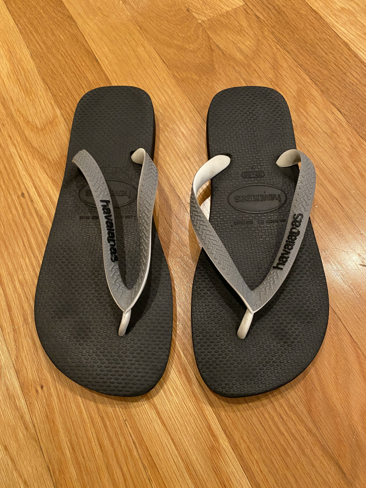 Womens Havaianas Black & Silver Grey 39-40 Flip Flops USA 9/10W 8M EUR 41/42 EUC