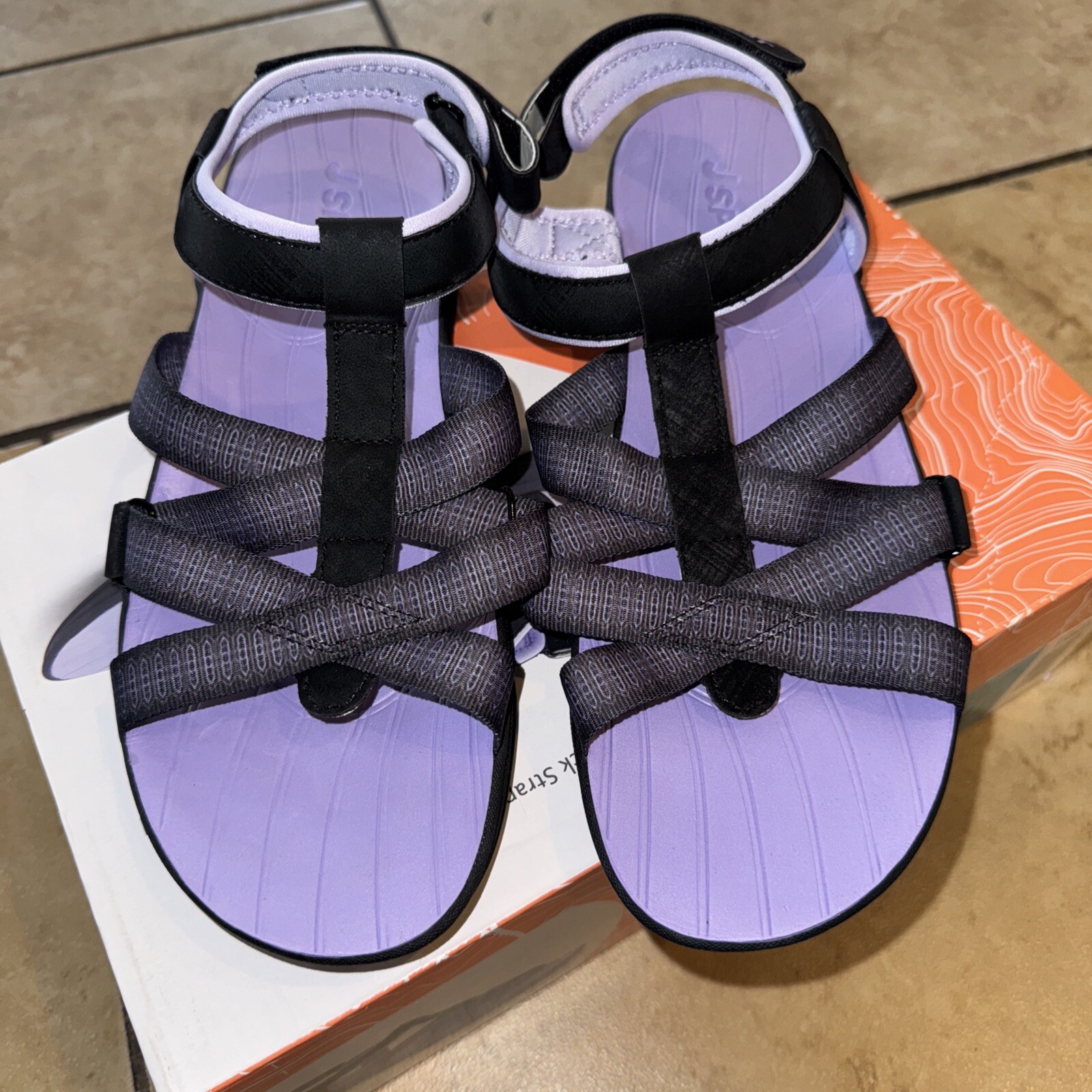 Jsport KAIA Women’s Sports Sandal – Adjustable Straps (Black/Purple) size 10