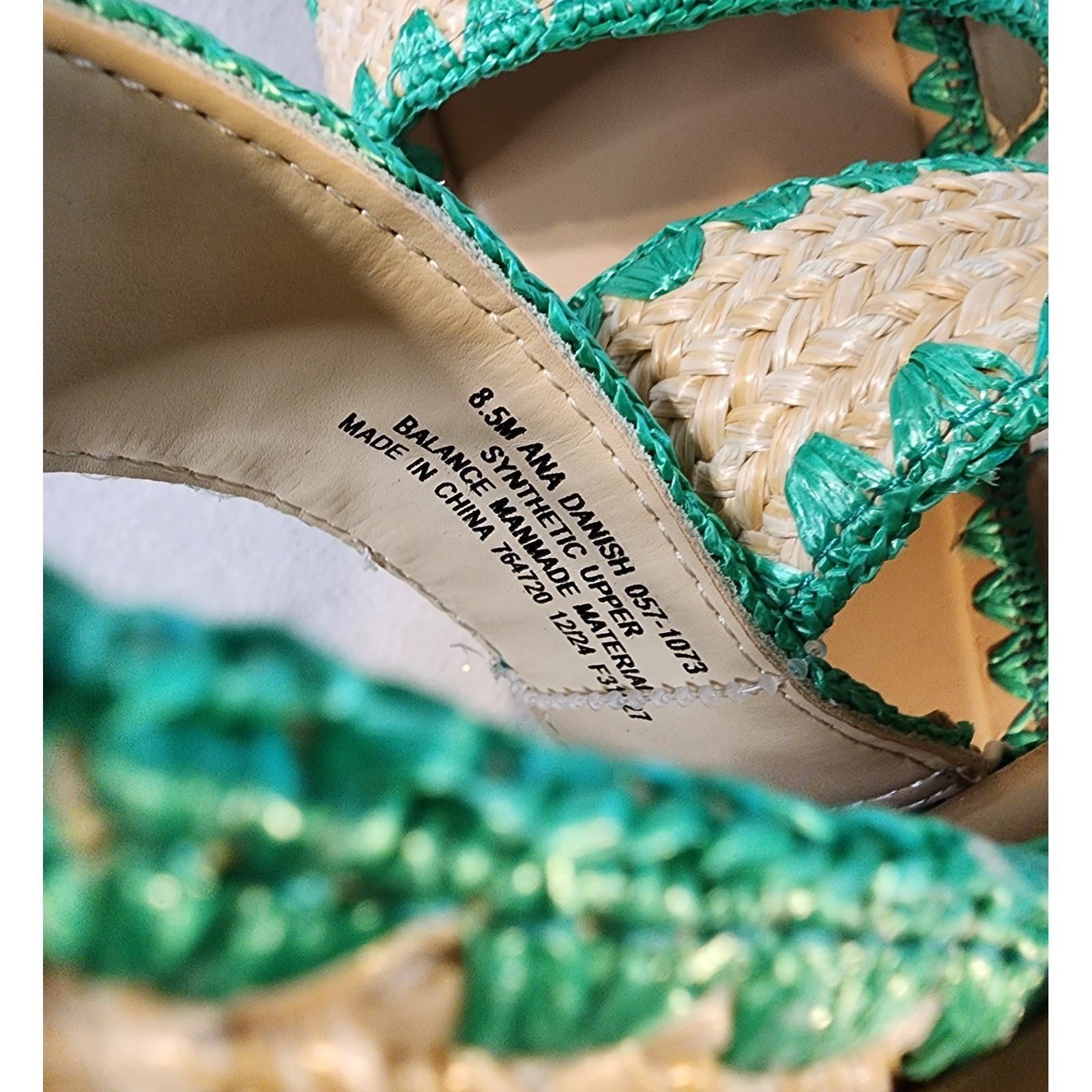 a.n.a Danish Slide Sandals Womens 8.5 Green New Woven Straw Bohemian Slip On