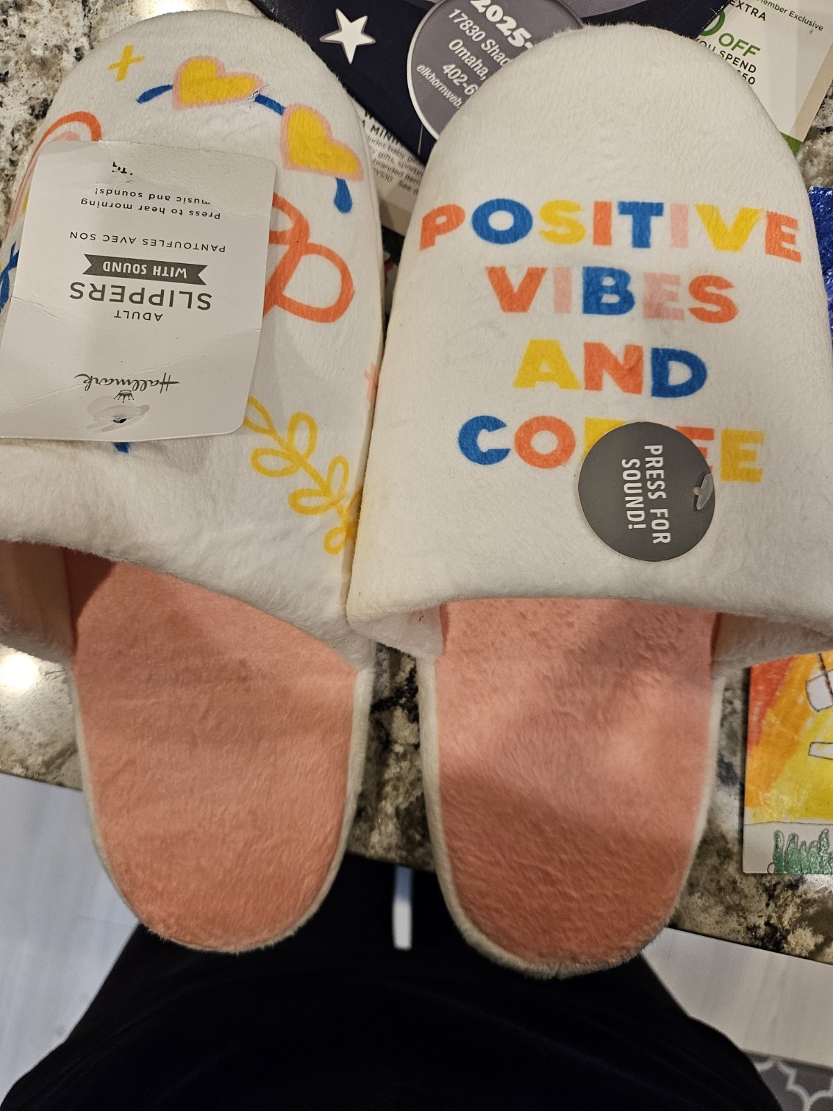 Hallmark Womens Slippers With Sound Positive Vibes And Coffee Fits Up To 12.5
