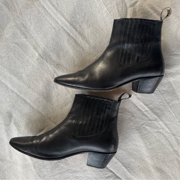 ANINE BING Black Leather Ankle Chelsea Boots Semi Pointed Toe Size 41 (US 11)