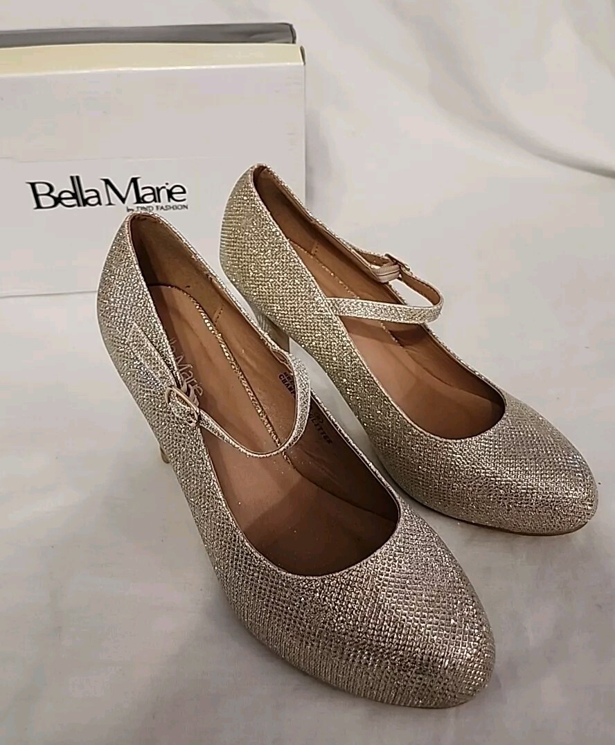 BELLA MARIE BY DND FASHION 3.5IN HEEL HELENA-13 CHAMPGNE GLITTER GOLD SZ 8