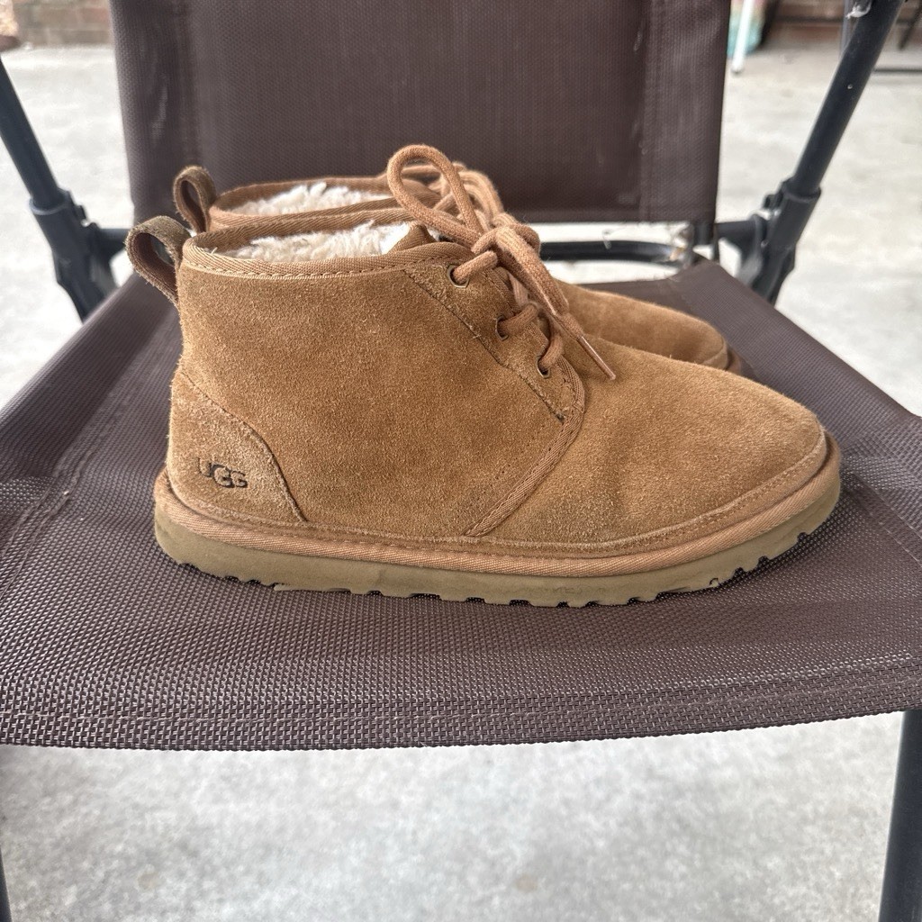 UGG Brown Suede Chukka Ankle Boots Lace-Up Lined Fur Trim Round Toe US 7