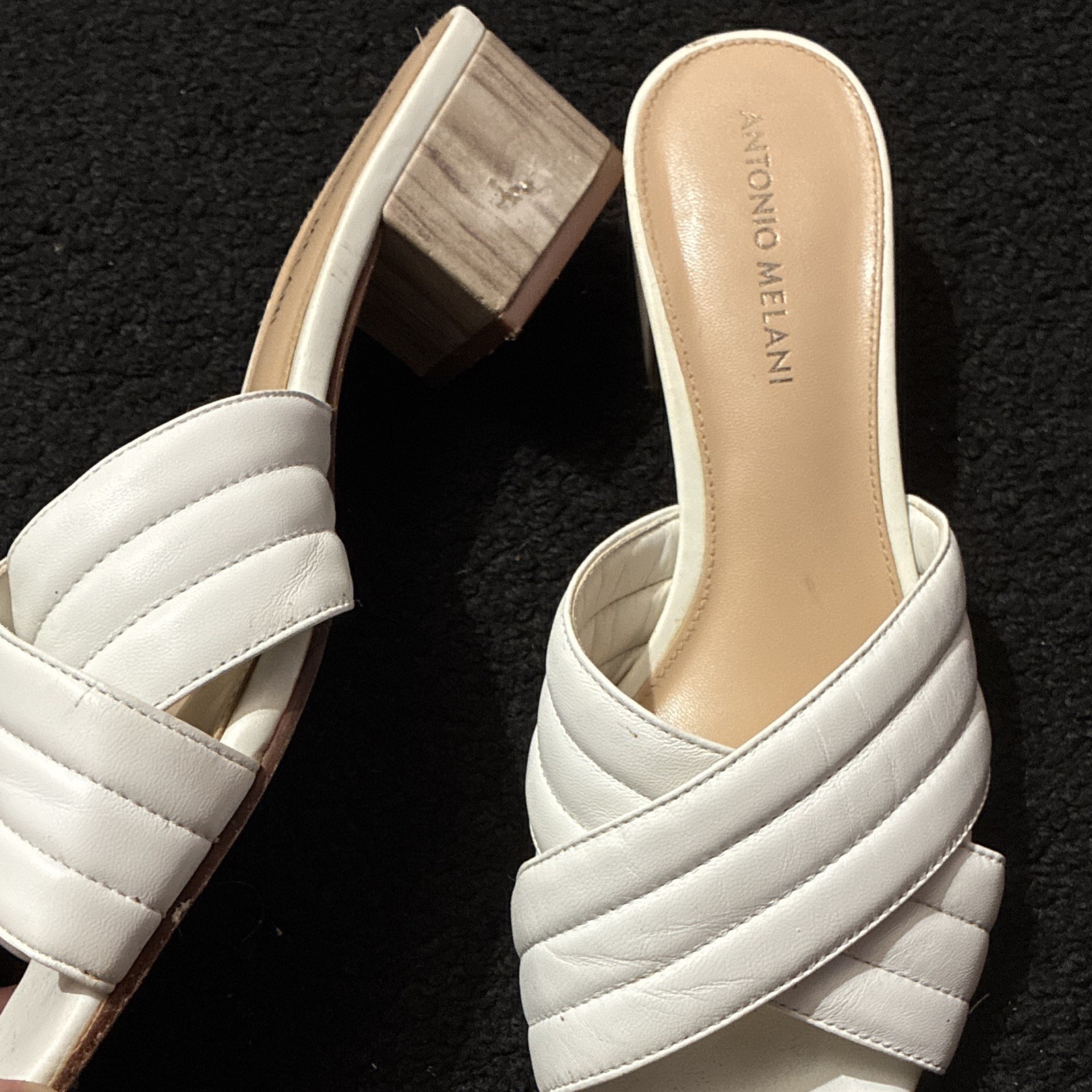 Antonio Melani Women’s Quilted Slide Sandals Slip-On Leather White US 8.5 M