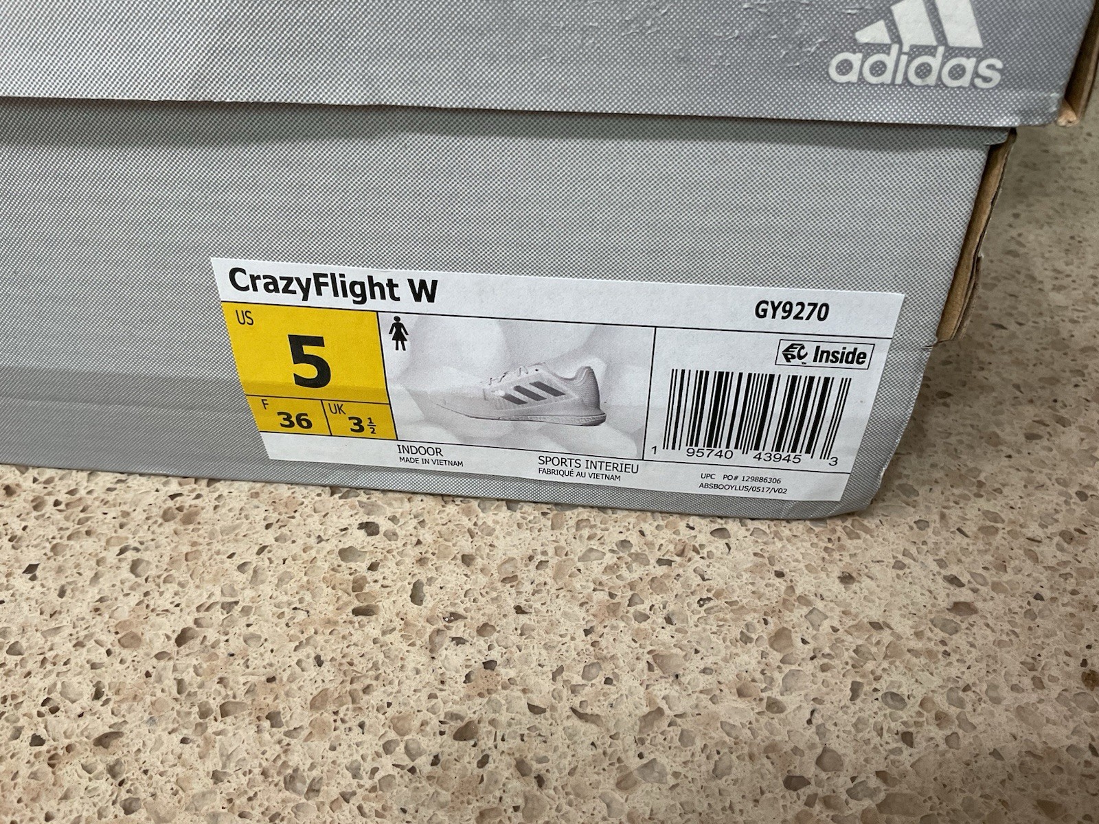 Womens Adidas Crazy Flight Sneakers Size 5 White Gray Volleyball New