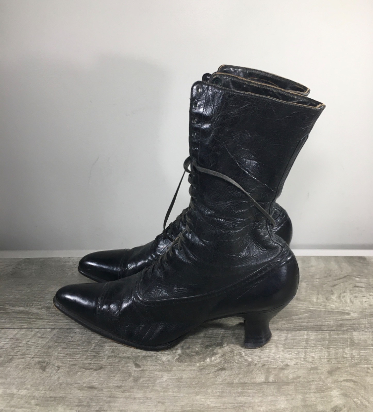 Womens Victorian Edwardian Granny 1900s Punk Grunge Lace Up Leather Boots 6.5