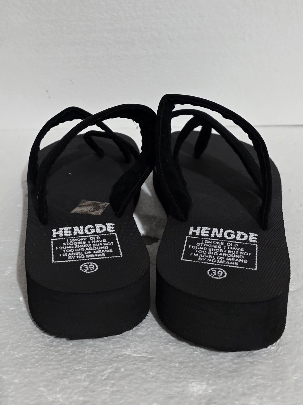 Hengde Black Velveteen Toe Strap Slides 2.5in Wedge-1.5in Women’s Size 8.5