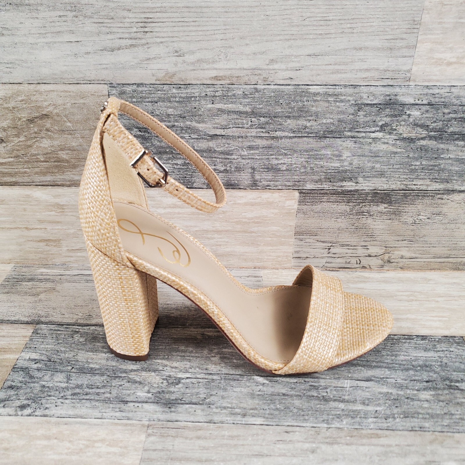 Sam Edelman Yaro Heels Womens Sz 8 Wide Beige Adjustable Ankle Strap Fashion