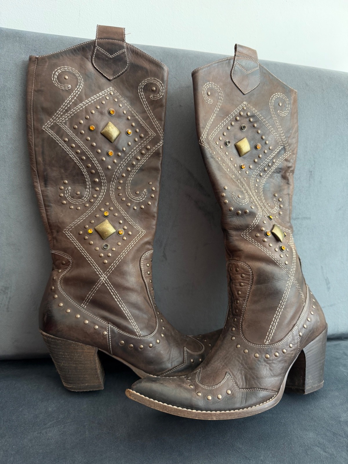Navyboot Leather Cowboy Boots | Size EU 39 US 8.5 | Western Boho Style |