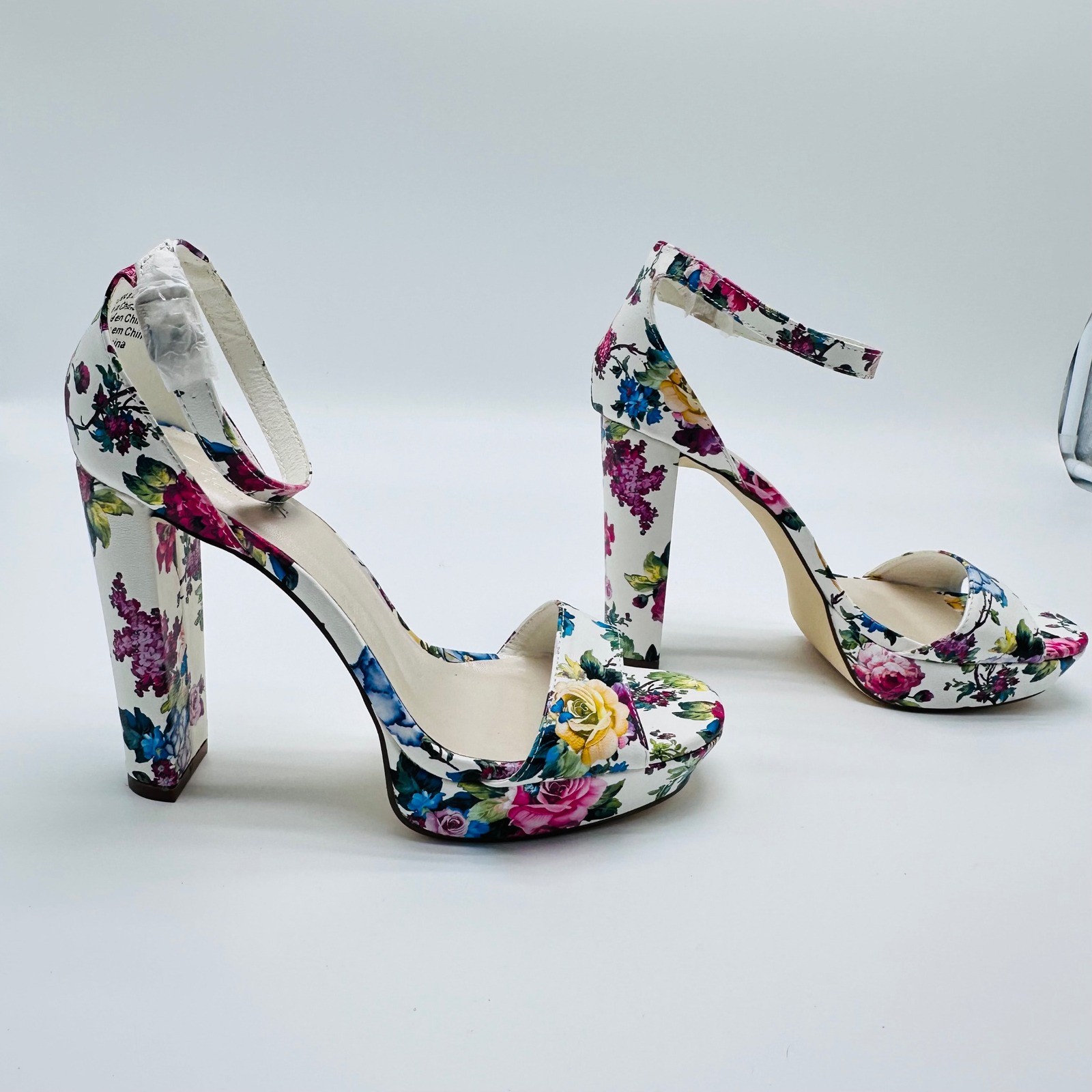 Davids Bridal Flora Floral Platform Block Heels Ankle Strap 8.5M Wedding Fairy
