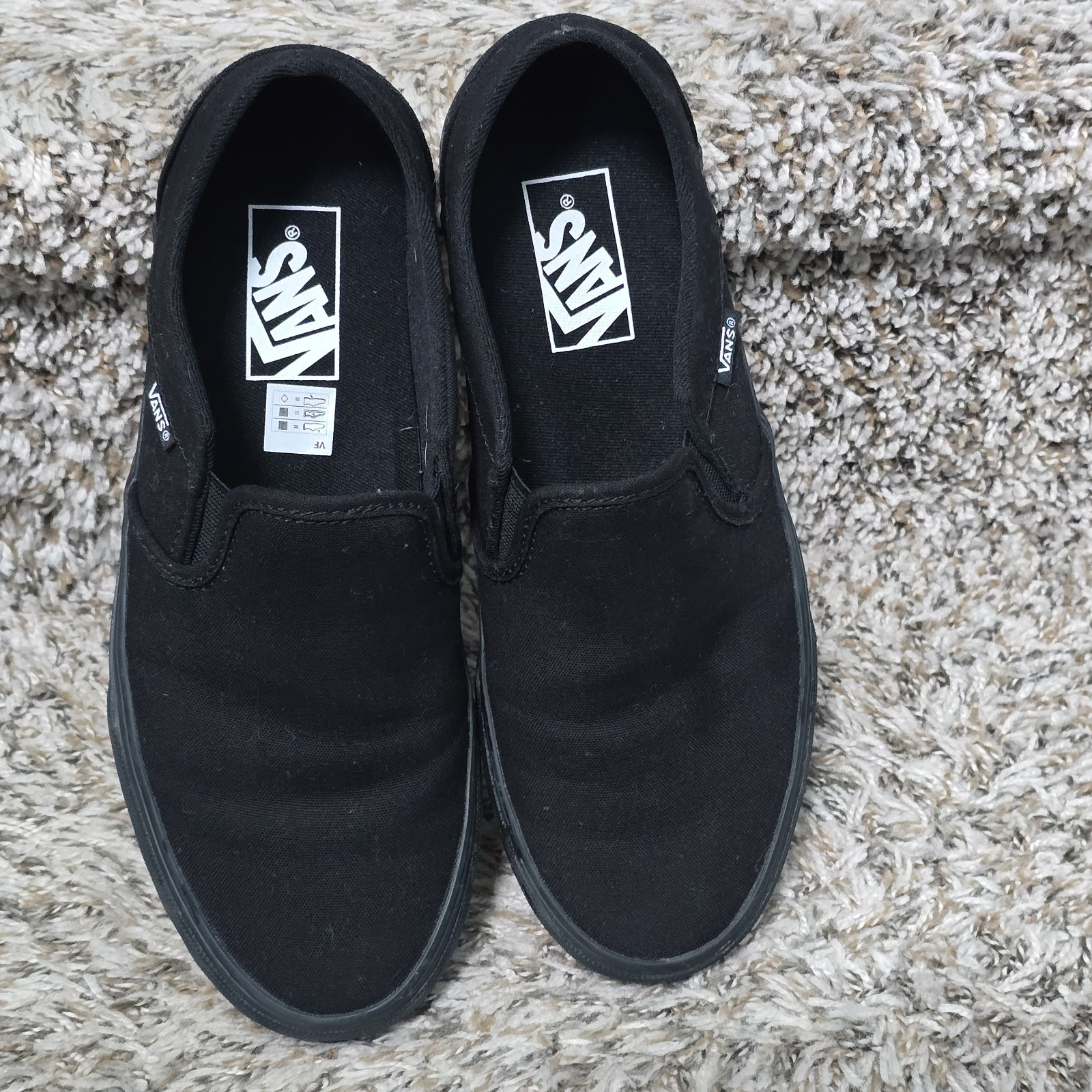 Vans Asher Canvas, All Black Slip-On Classic Skate Shoe Sneaker Womens Size 9