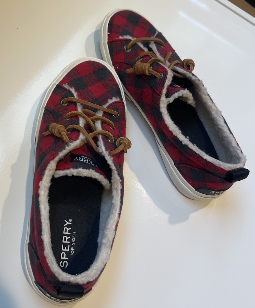 Sperry Red/Black Plaid Low Top Lace-Up Lined Sneakers Unisex Adults