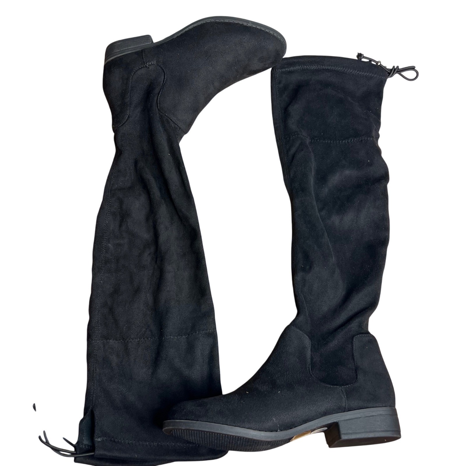 Sugar Unna Black Faux Suede Over-The-Knee Boots Size 6 Tall Slip On Casual NEW