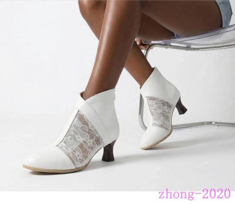 Retro Womens Faux Leather Mesh Patchwork Zip Ankle Boots Casual Dress Work Shoes