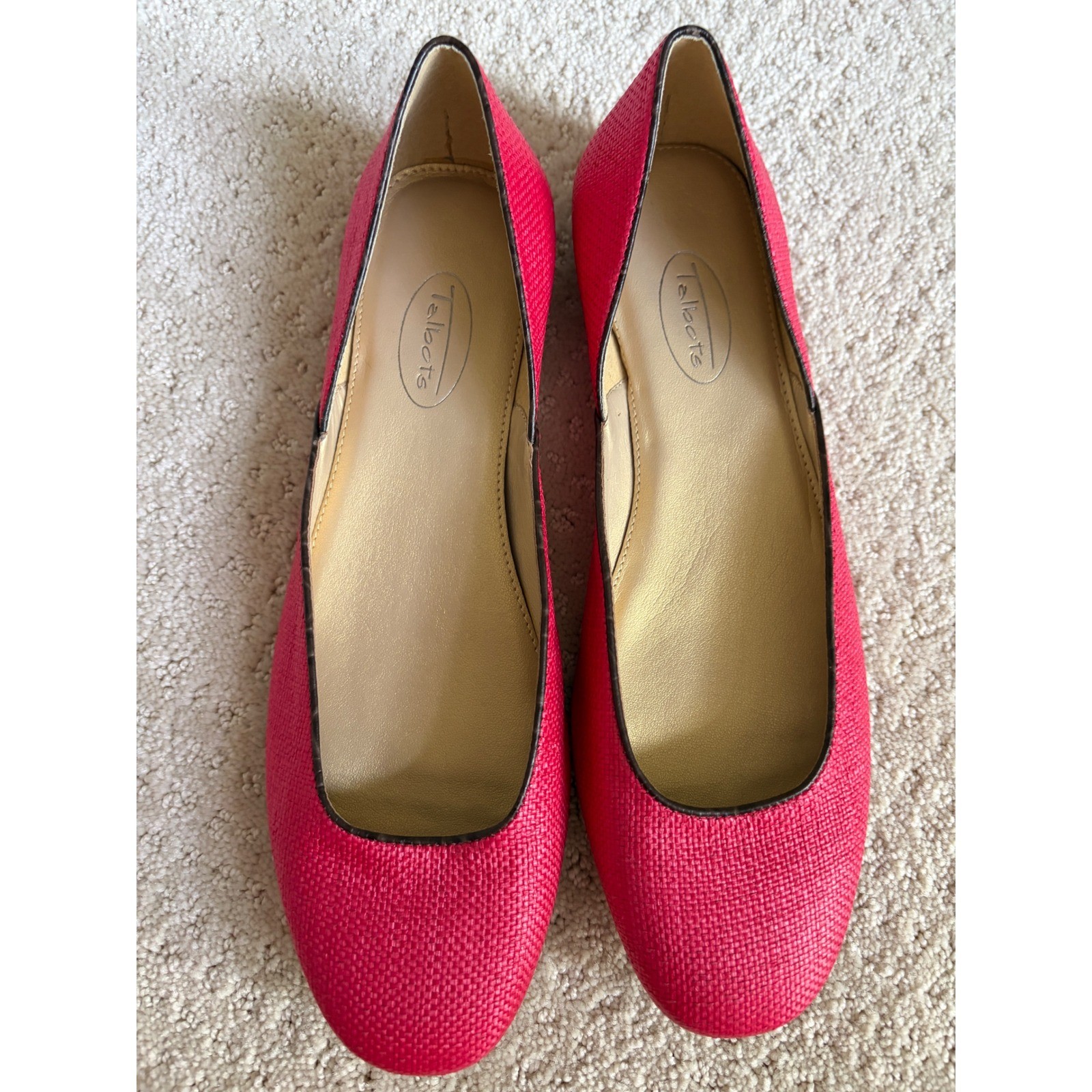 Talbots Womens Red Textured Raffia Ballet Flats Leather Sole Round Toe Shoes 8B