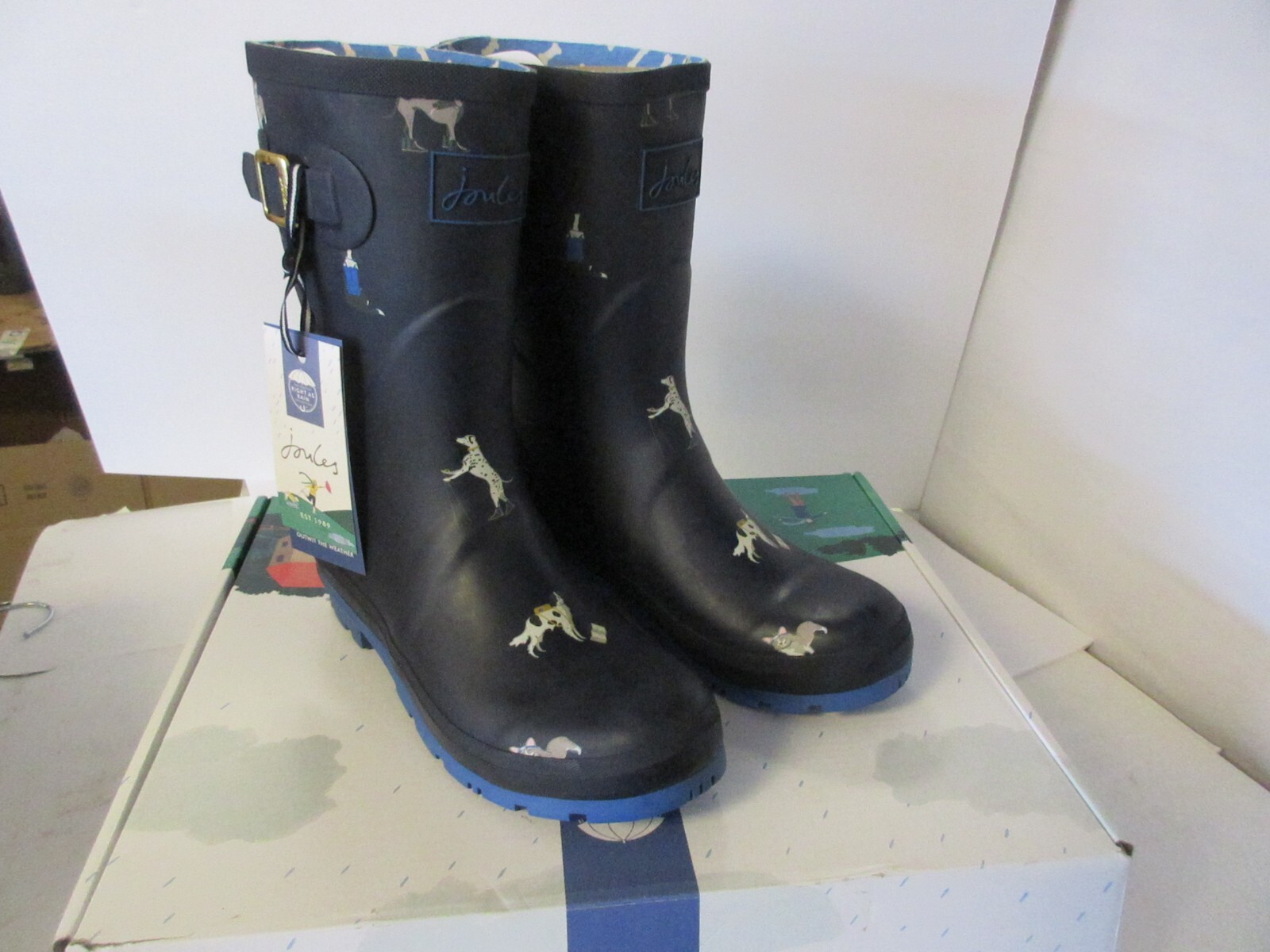 Joules Womens waterproof rain boots 216564 Molly Welly Navy Dogs