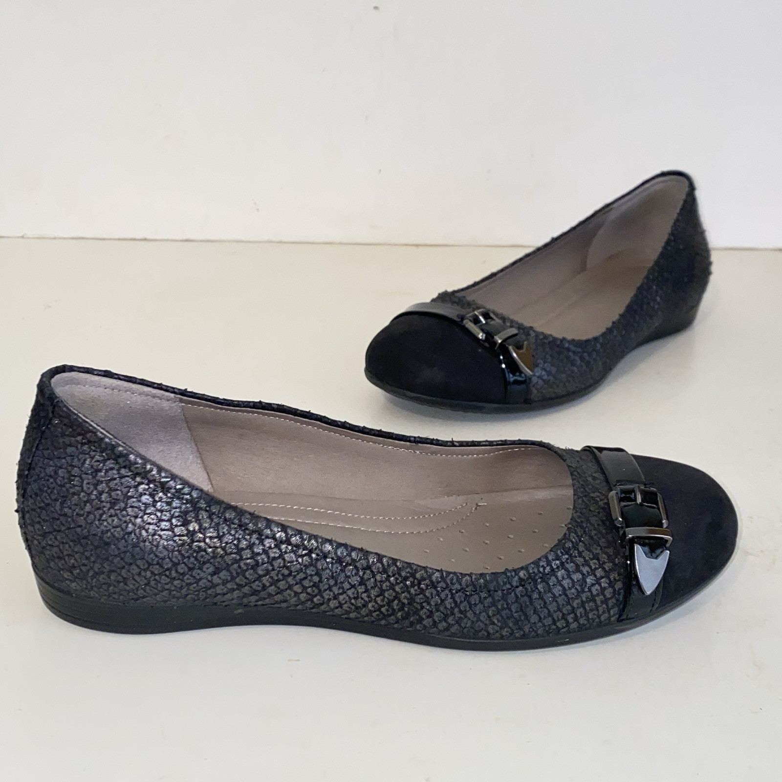 Ecco Touch 15 Black Reptile Cap Toe Ballet Flats Womens Size 35 (US 4 – 4.5 )