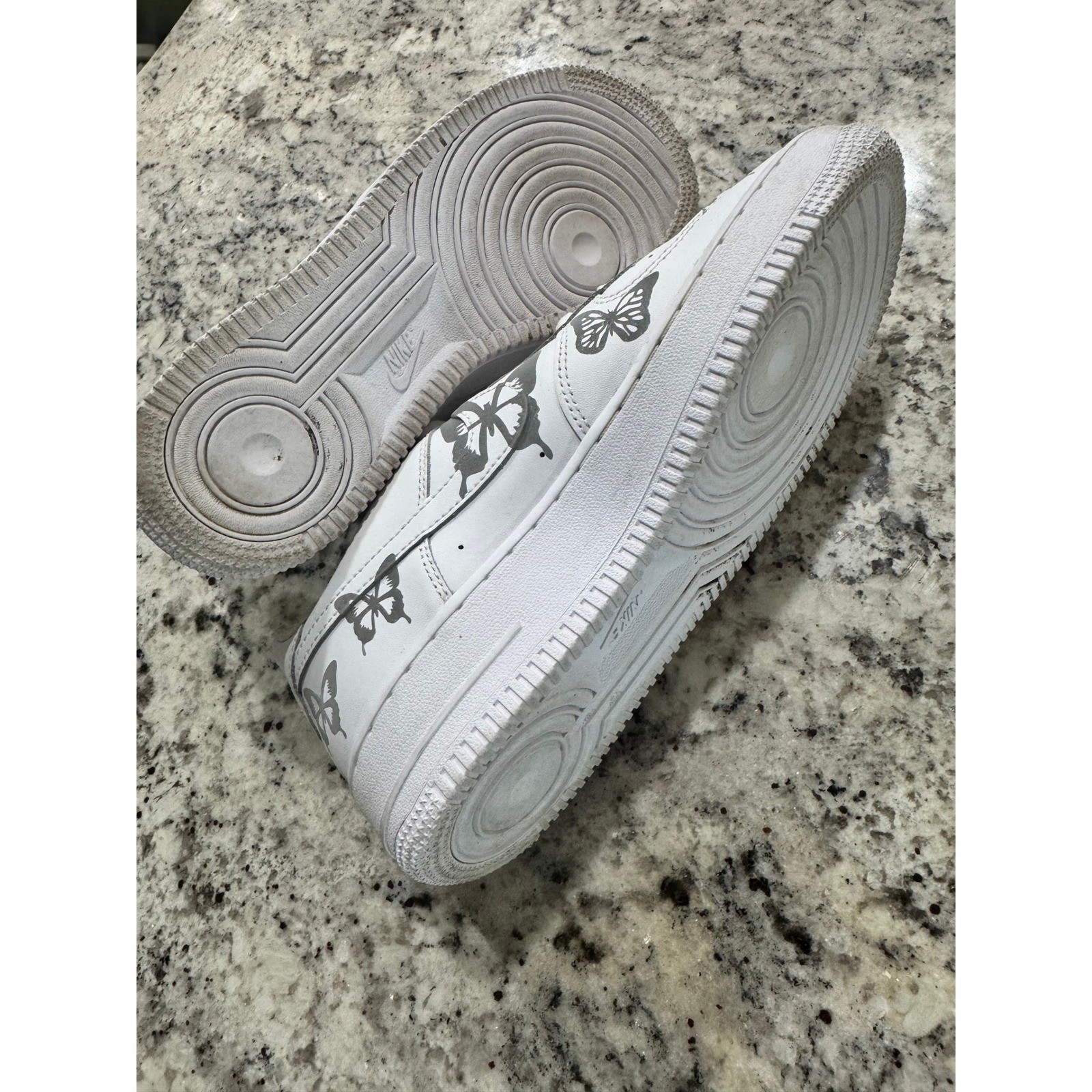 Nike Air Force 1 Low White Silver Butterfly Kids 6.5Y Womens 8 Sneaker