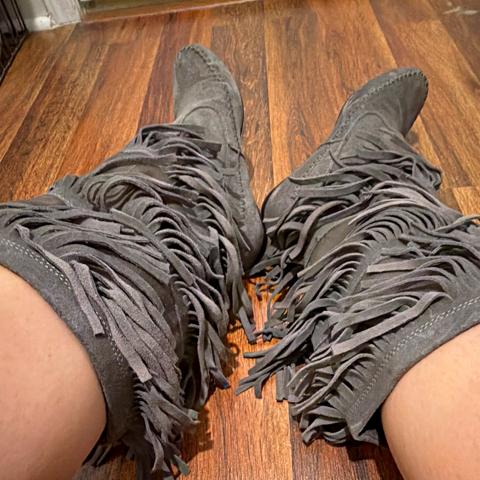 LC Lauren Conrad Gray Suede Western Mid-Calf Fringe Boots Round Toe Women’s 7