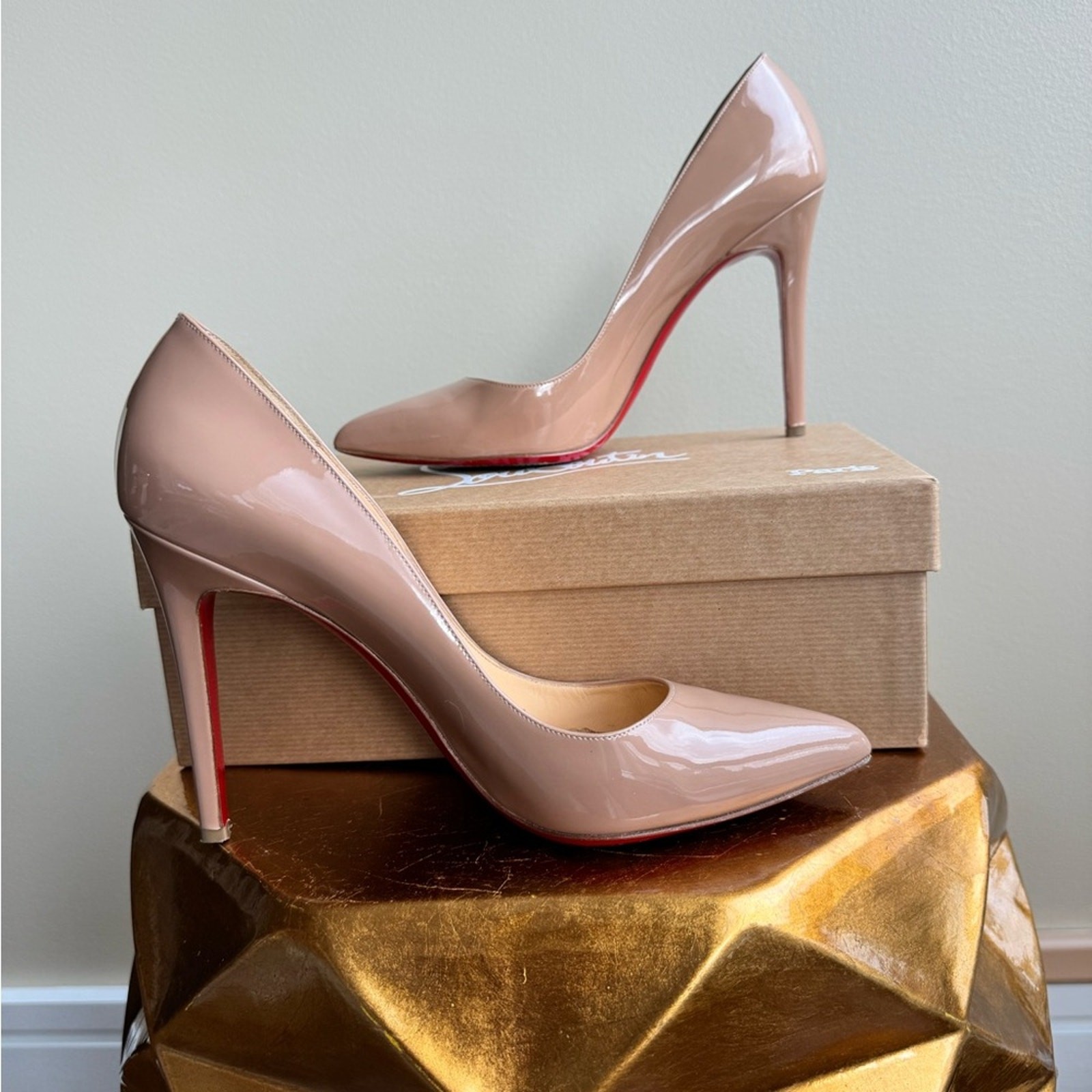 Christian Louboutin Pigalle 100 Patent Nude Shoes, Size 40 (US 9)