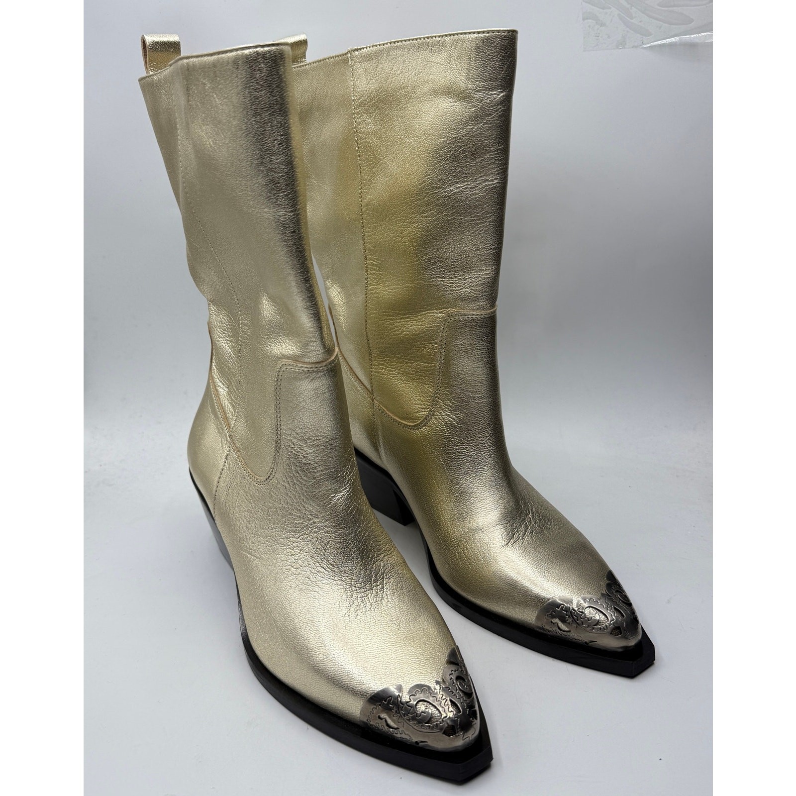 NEW Free People Faster Horses Filigree Boot Pewter Tip Champagne Metallic 37/7