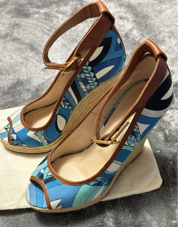 EMILIO PUCCI Platform Sandals Wedge Open Toe Multicolor blue Geometric From JP