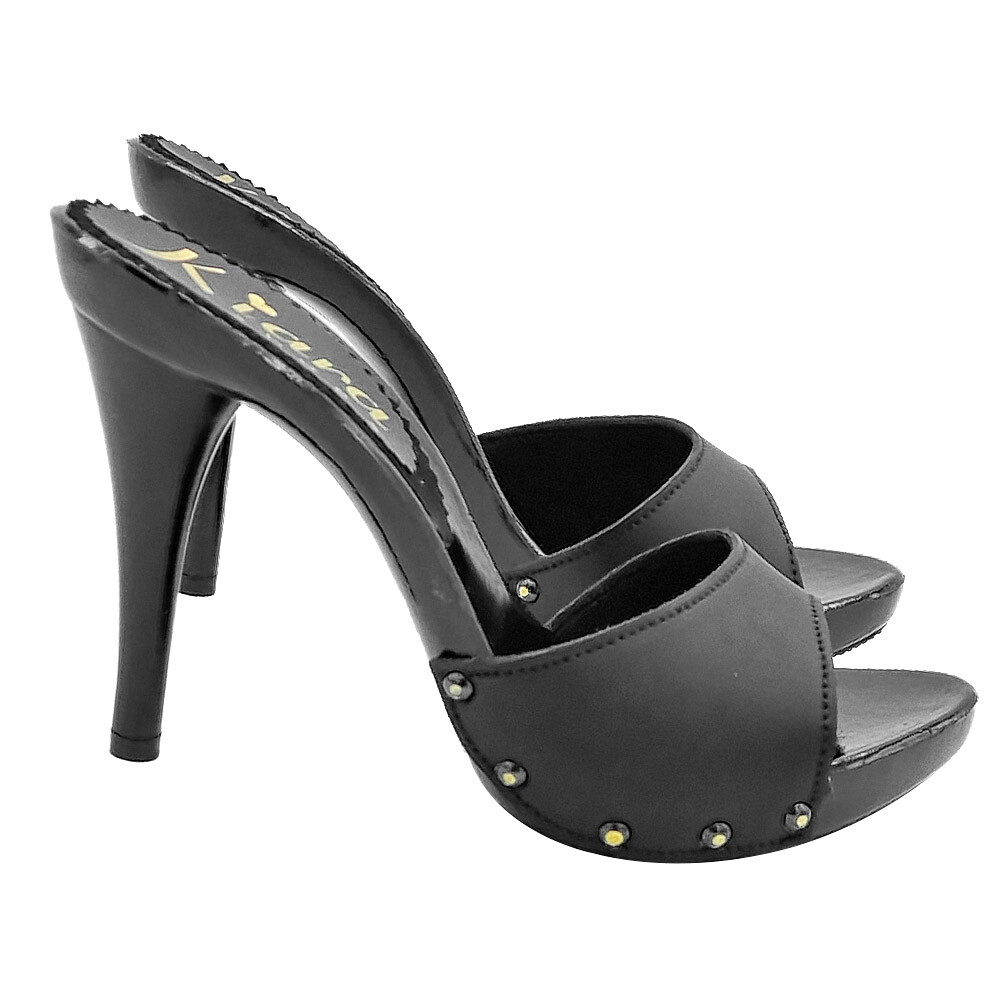 Black Clogs With Leather Strap And 12 CM Heel – Made In Italy – KM753001 BLACK