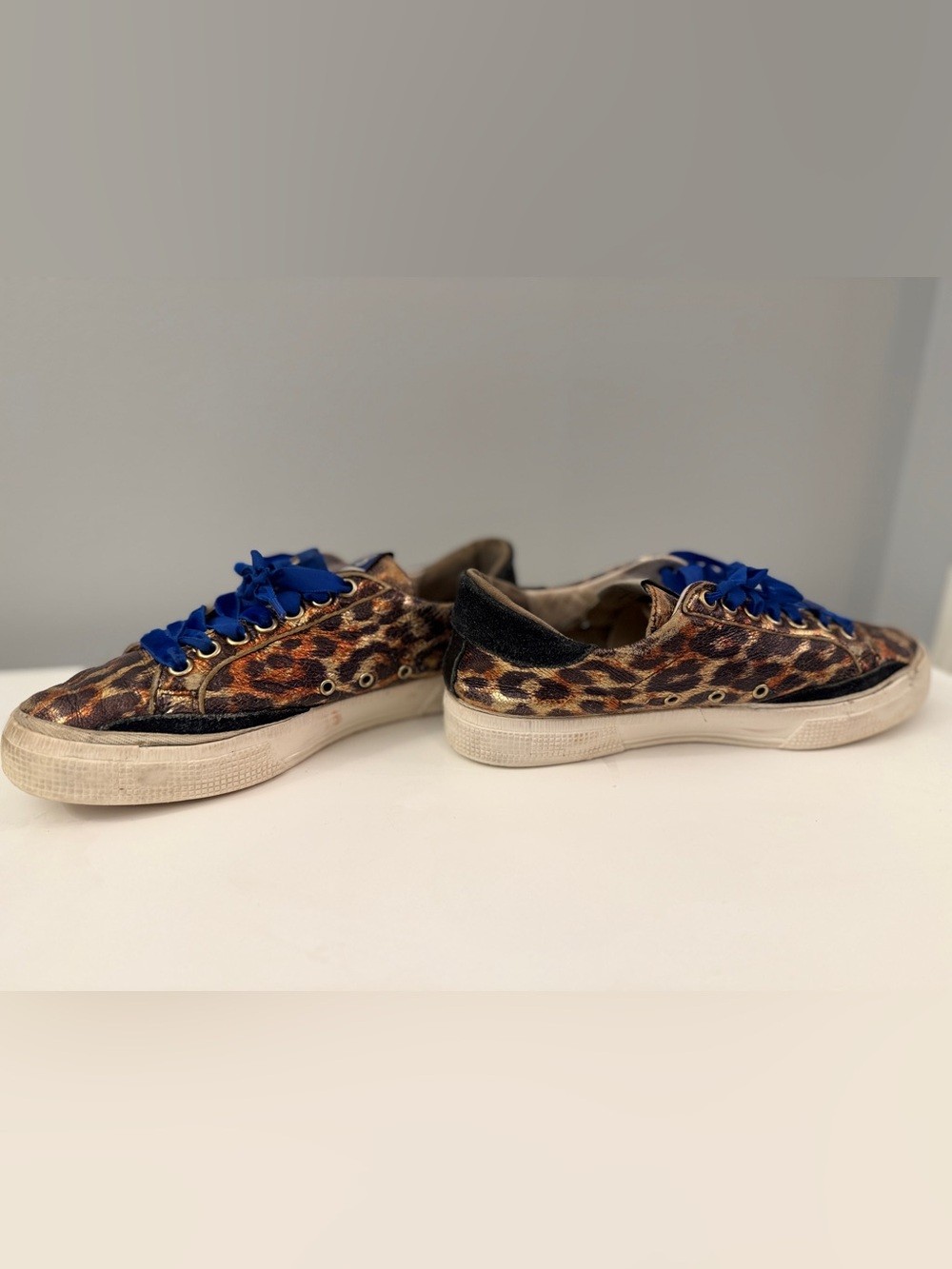 Golden Goose Deluxe Brand Leopard Sneakers with Royal Blue Laces 37