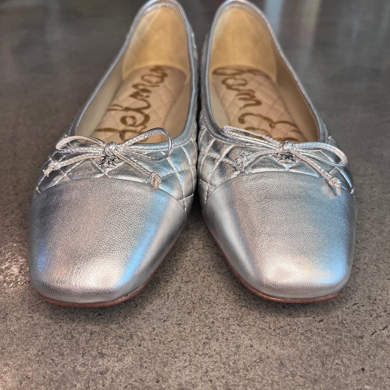Sam Edelman Marilyn quilted captoe ballet flats silver leather shoes 8.5 NEW