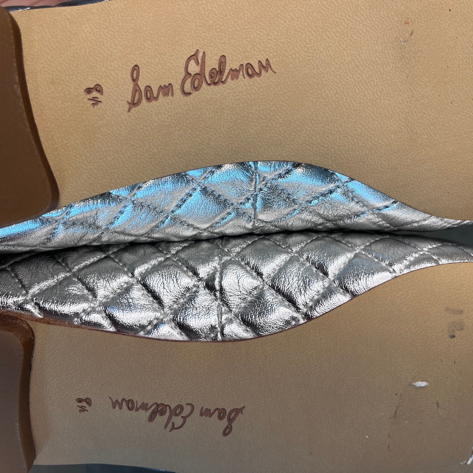Sam Edelman Marilyn quilted captoe ballet flats silver leather shoes 8.5 NEW