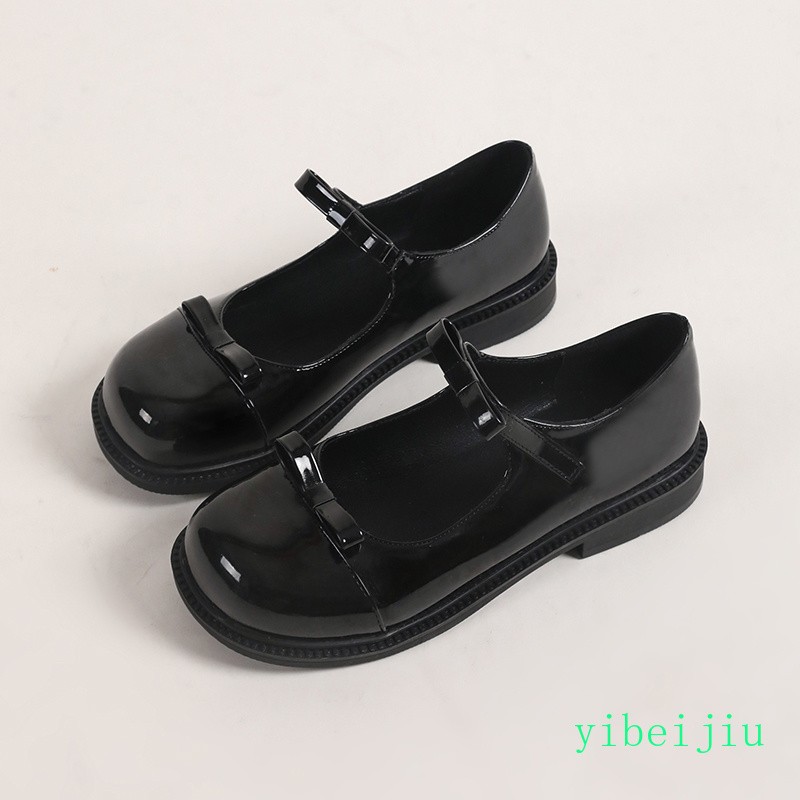 Womens Ladies Mary Jane Leather Shoes Bowknot Patent Leather Casual Loafers New