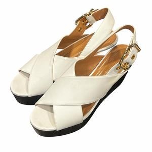 MARNI Sandals Strap Platform Thick Sole Leather 37 24.0cm White /DK ■PN Ladies