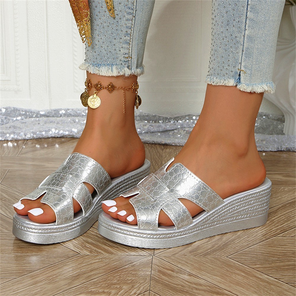 Women’s Fashion Cutout Open Toe Wedge Sandals Platform Casual Summer Beach Slide