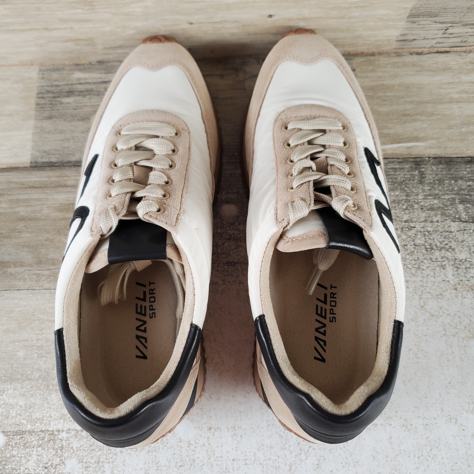 Vaneli Queen Womens Shoes Sz 7.5 N Beige Nival Suede Lace-Up Round Toe Sneakers
