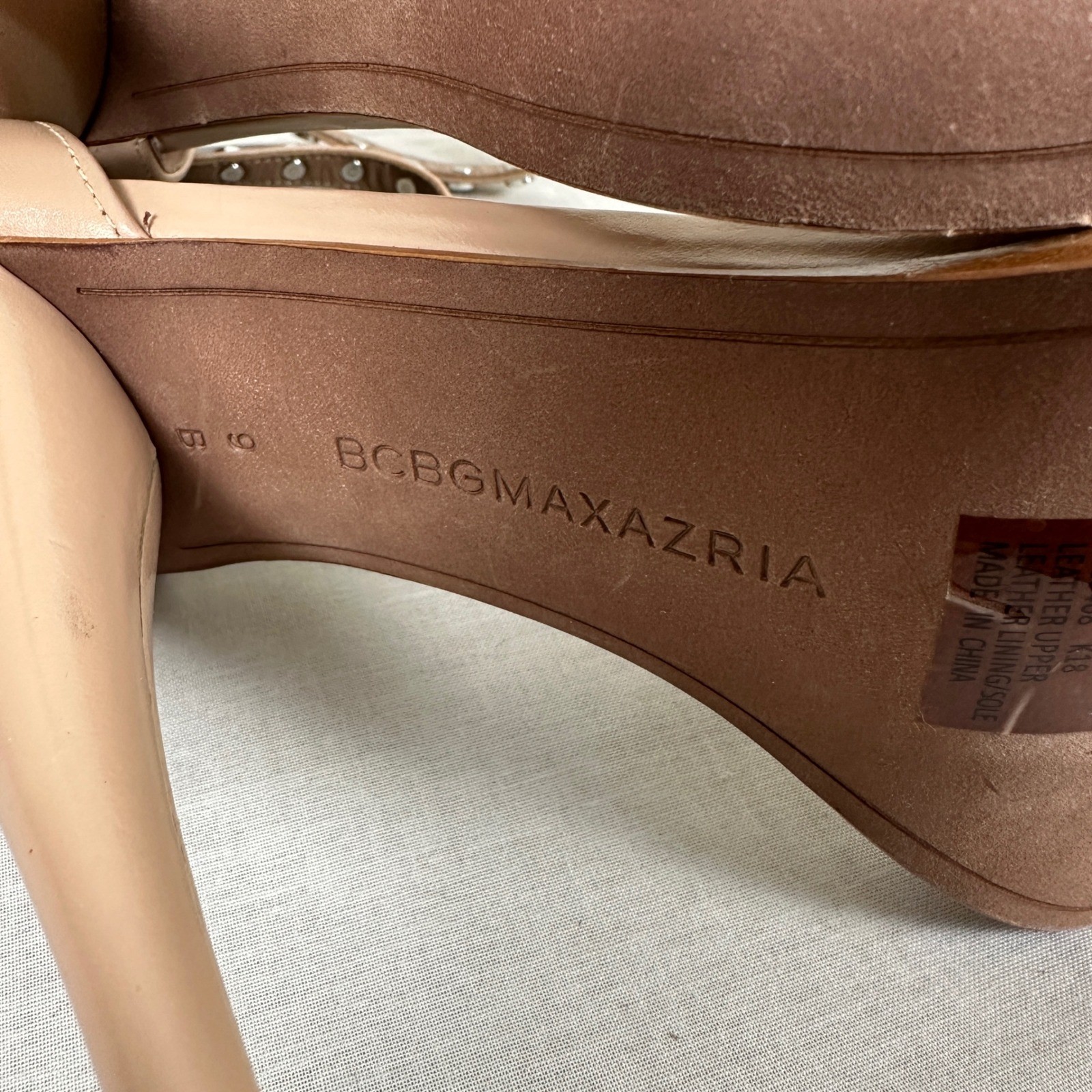 BCBGMAXAZRIA Women’s 9 Marie Studded Ankle Strap Sandals Beige Party Chic