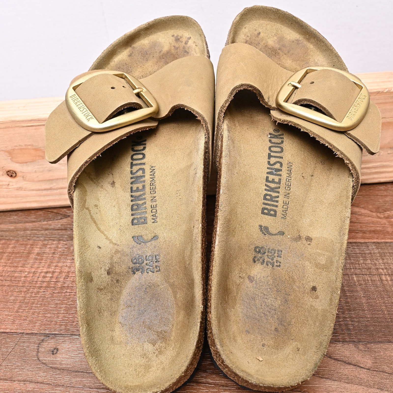 Birkenstock Madrid Big Buckle Taupe Leather SANDALS Comfort Womens Sz 38 US 7