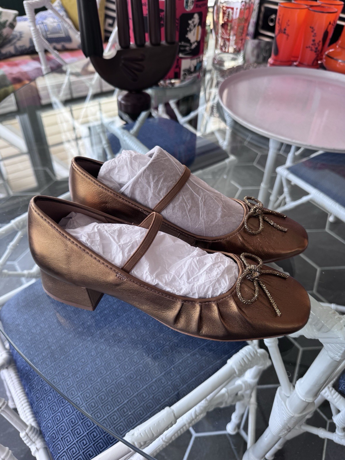 Maeve Anthropologie Women’s 9 Copper Metallic Mary Janes W Bow Dressy Heels New