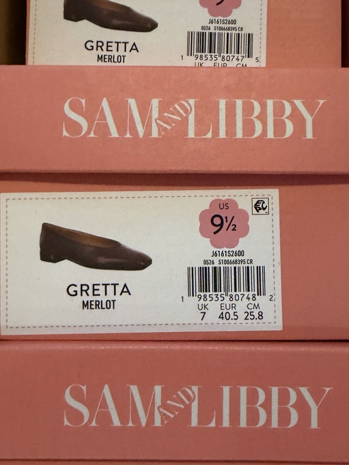 12 Pair Of Sam and Libby Gretta Square Toe Ballet Flats Deep Merlot, Case Lot.