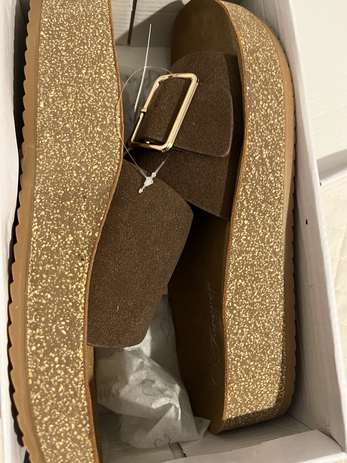 Forever Comfort Womens 10 Slip-On Platform Sandals Buckle Detail Cushioned Sole