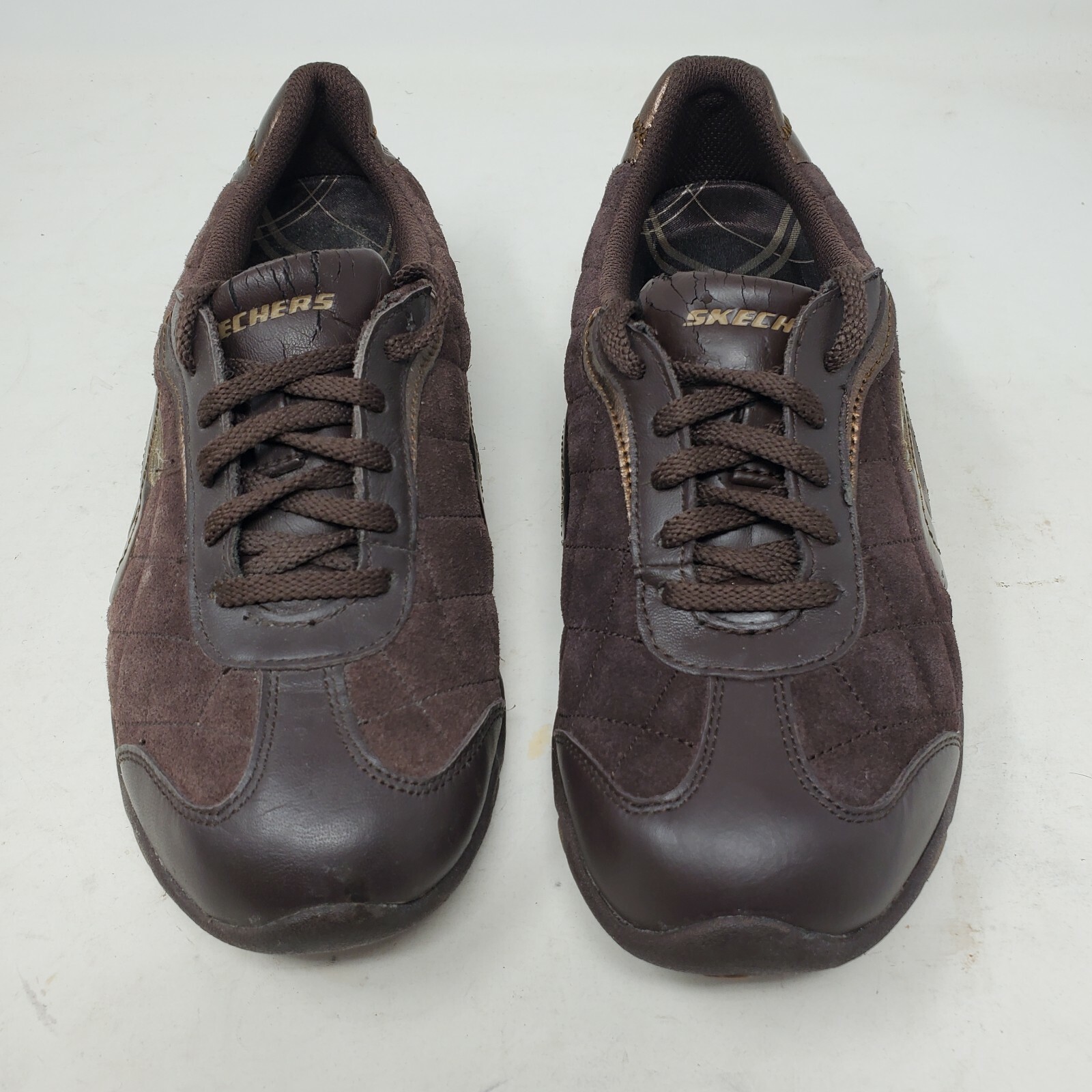 SKECHERS Womens SHOES Sz 7 Athletic Stretch leather Synthetic 21853 Brown