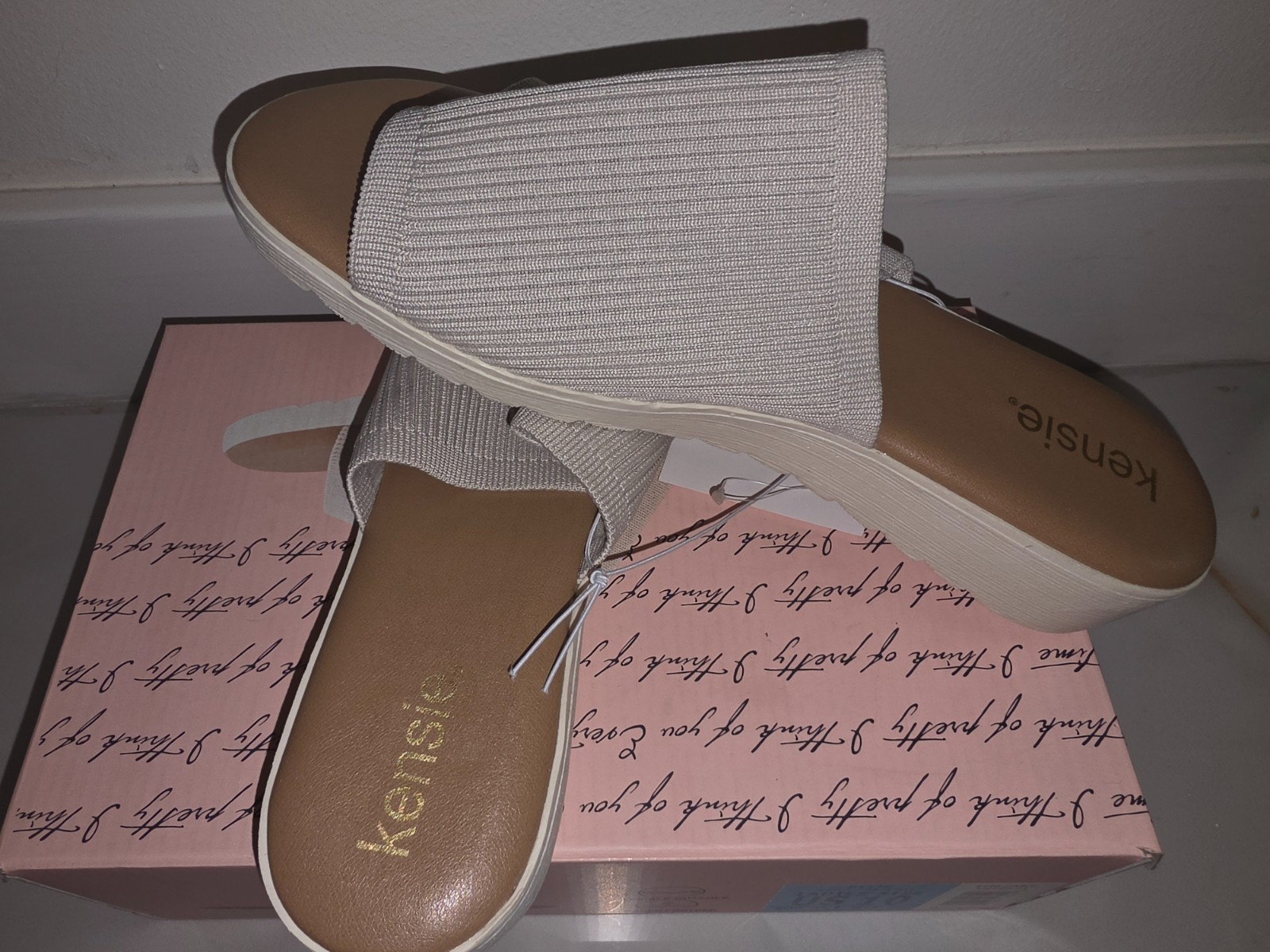Kensie Beige Women’s Sandal Heels Fabric Knit Upper US 10 EU 40 New Box