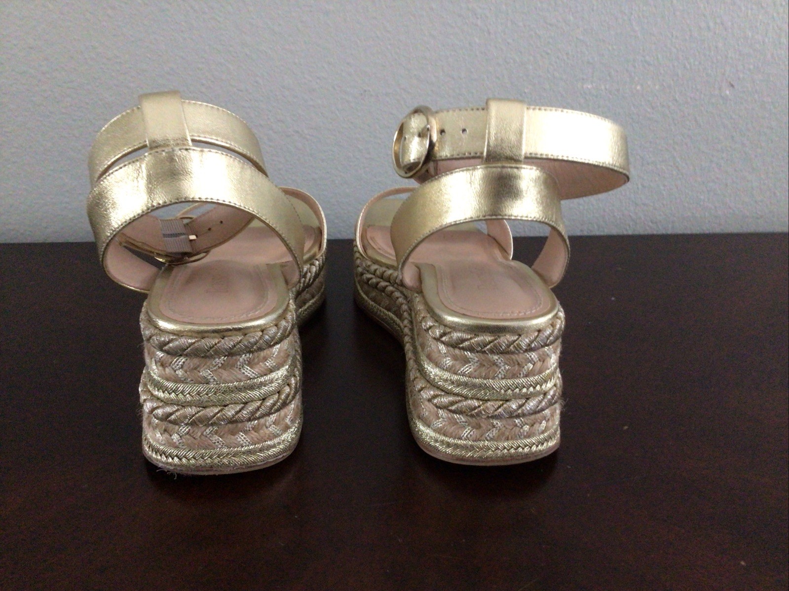 Russell And Bromley Gold Braid Leather Platform Sandals 37 US 6.5 UK 3.5
