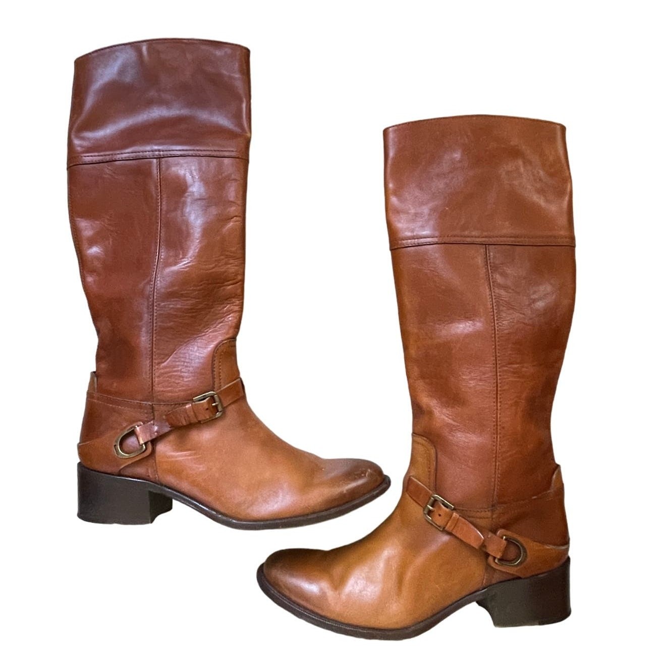 RALPH LAUREN COLLECTION purple label cognac 100% leather western mid calf boots