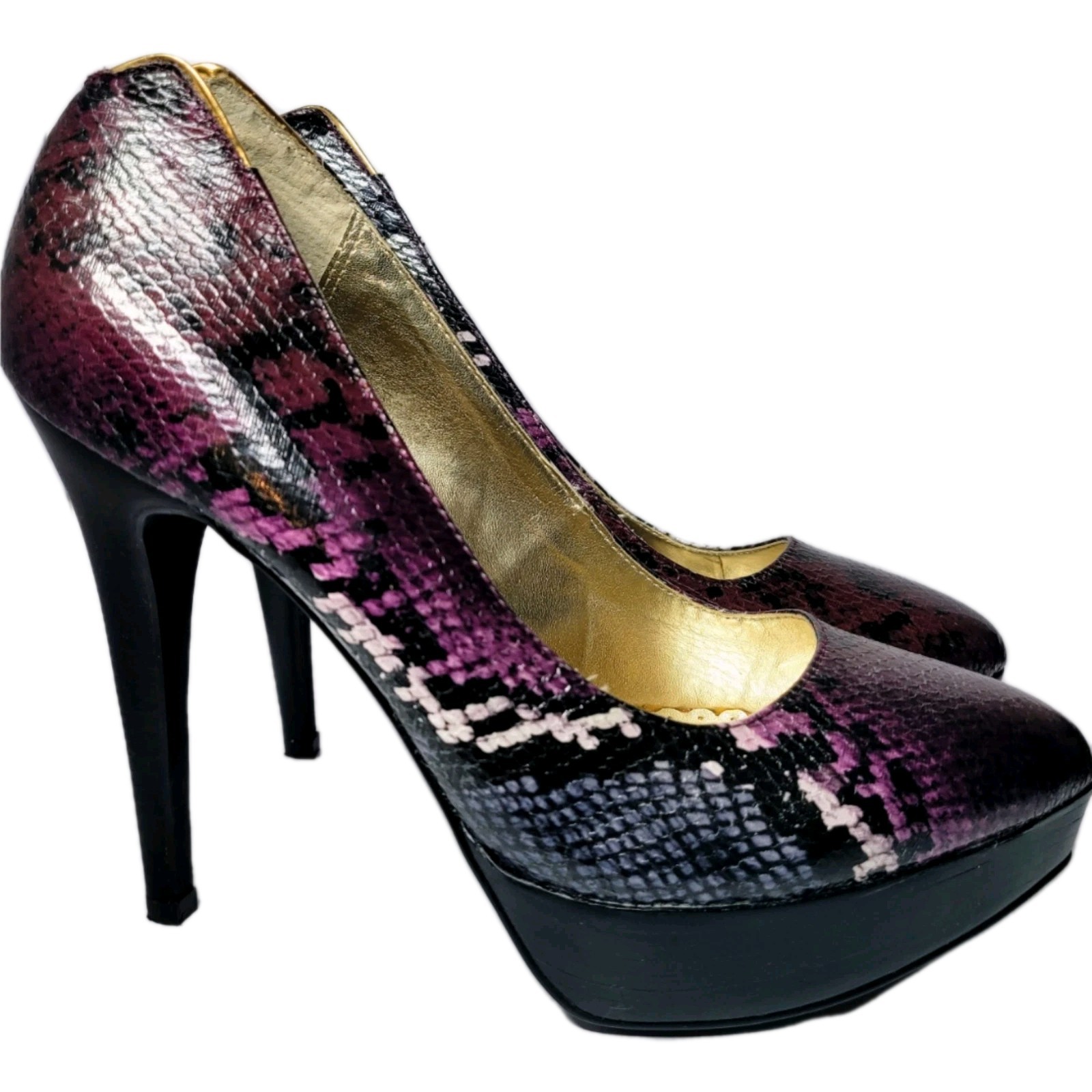 Lulu Townsend Purple Python Embossed Leather Platform Stiletto Heels Size 10M