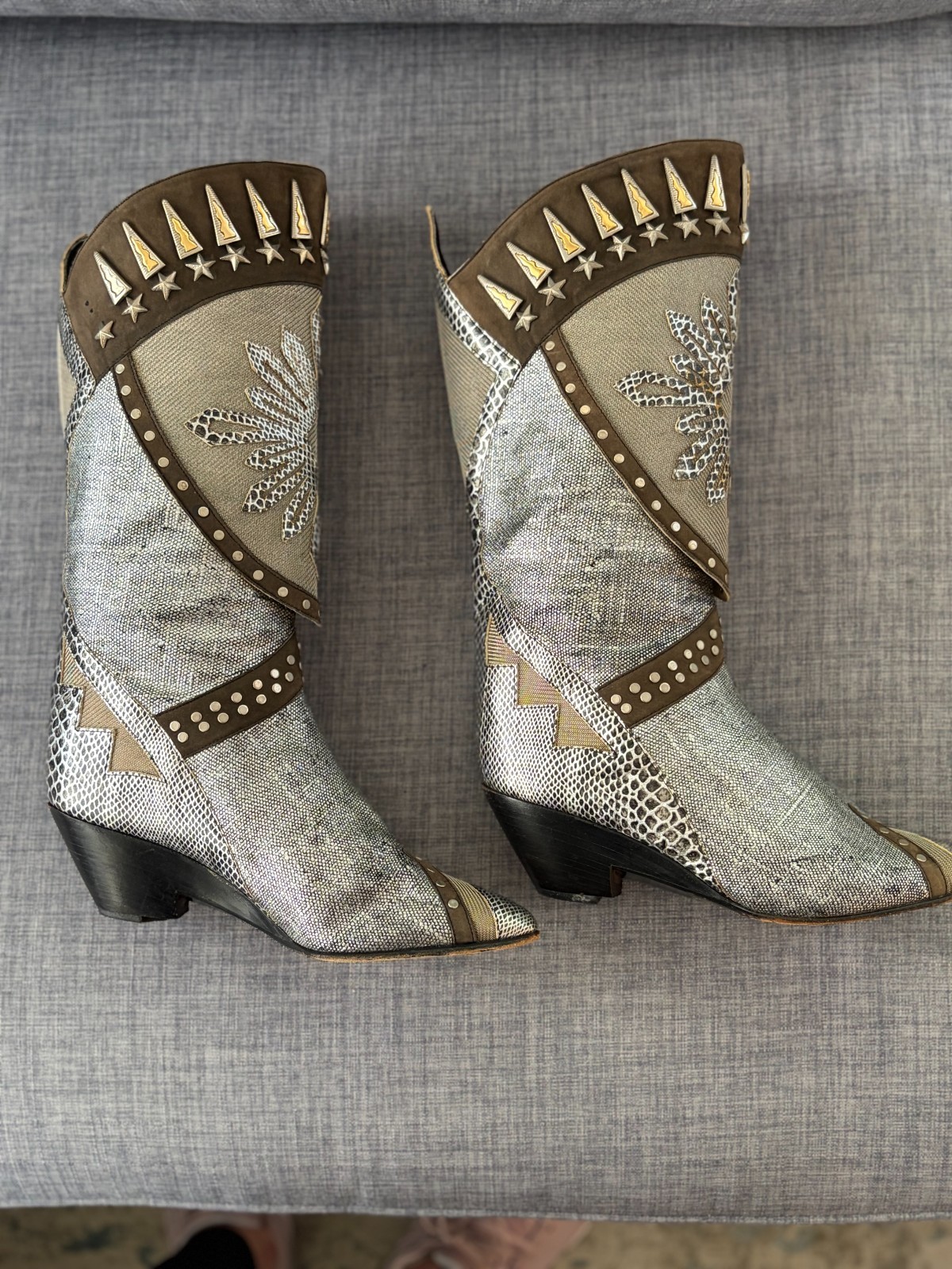 El Vaquero Boots Mid Calf Cowgirl Metallic Leather RARE Size 6.5