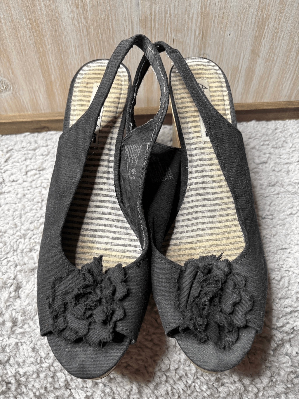 American Eagle Black Cork Wedge Slingback Peep Toe Sandals Size 11